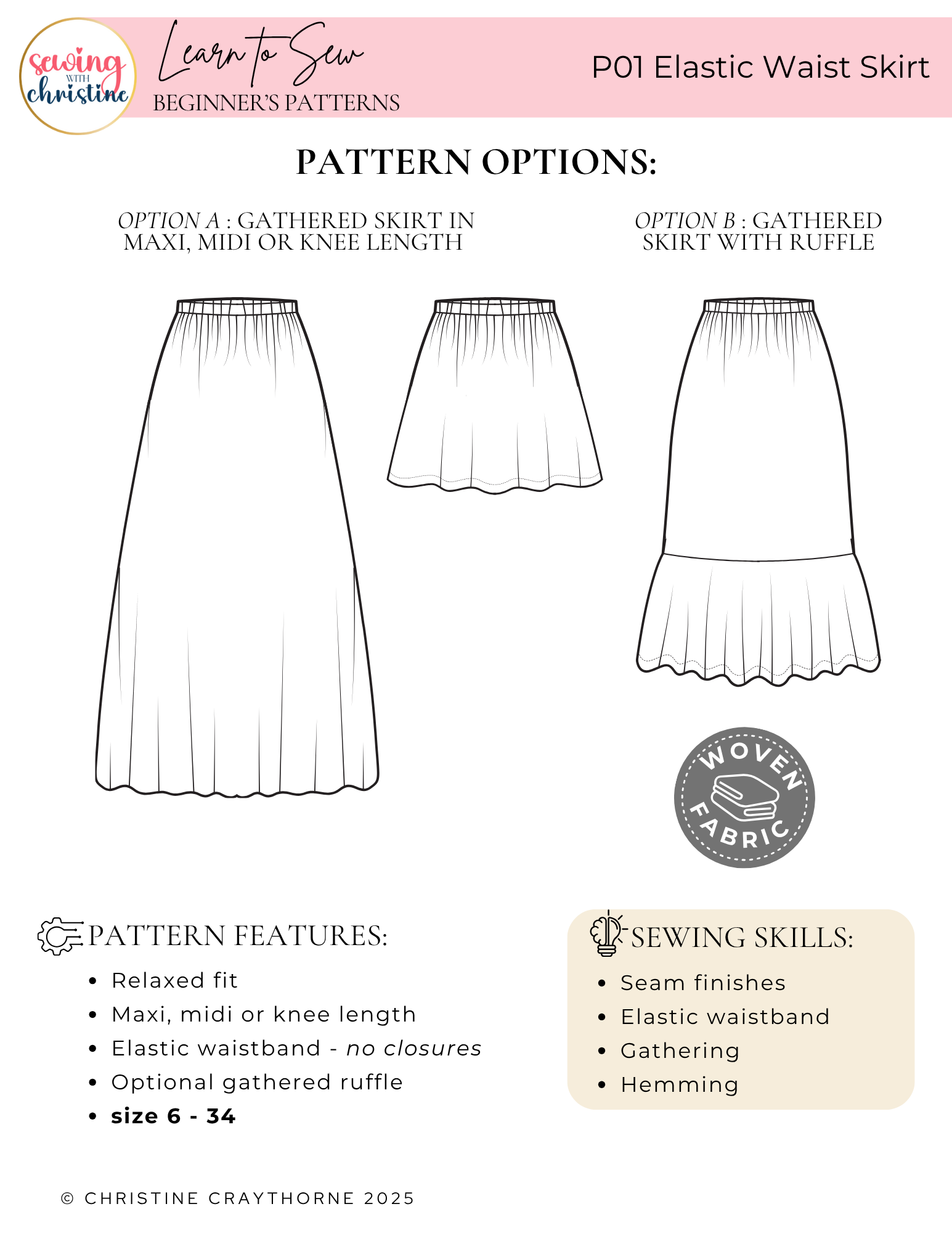 Sewing Guide P01 Elastic Waist Skirt